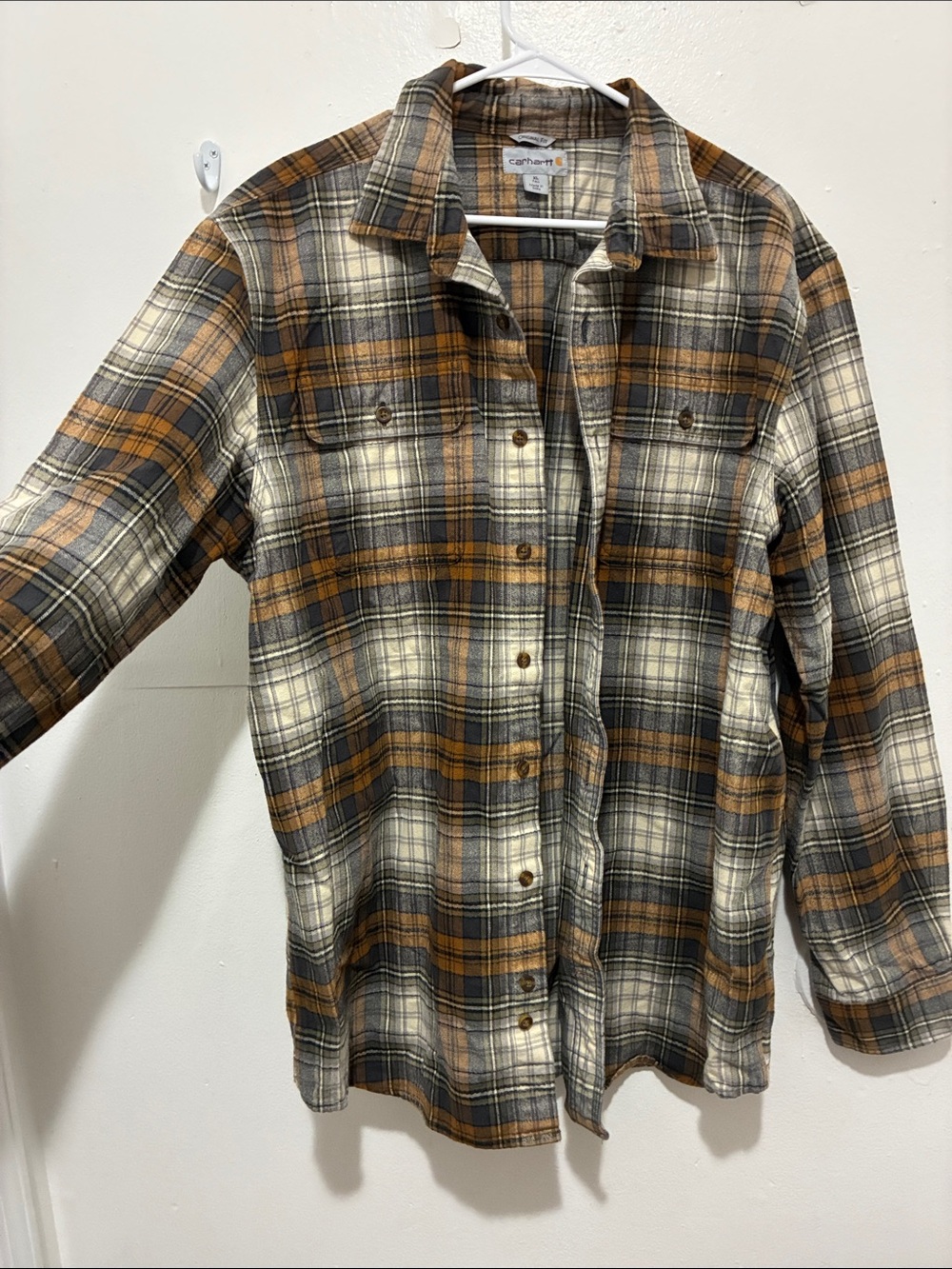 Carhartt Brown, Cream & Black Plaid Flannel Shirt Jacket